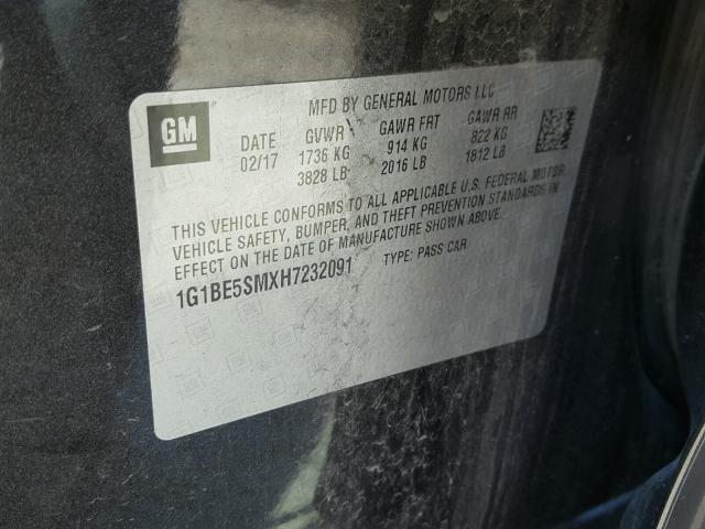 1G1BE5SMXH7232091 - 2017 CHEVROLET CRUZE LT GRAY photo 10