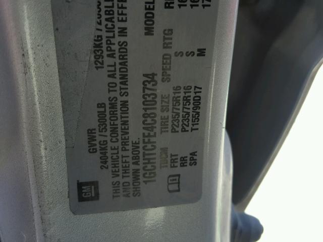 1GCHTCFE4C8103734 - 2012 CHEVROLET COLORADO L SILVER photo 10