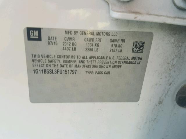 1G11B5SL3FU151797 - 2015 CHEVROLET MALIBU LS WHITE photo 10