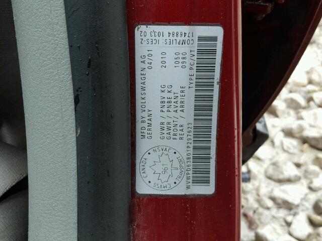 WVWPD63B01P297623 - 2001 VOLKSWAGEN PASSAT GLS RED photo 10