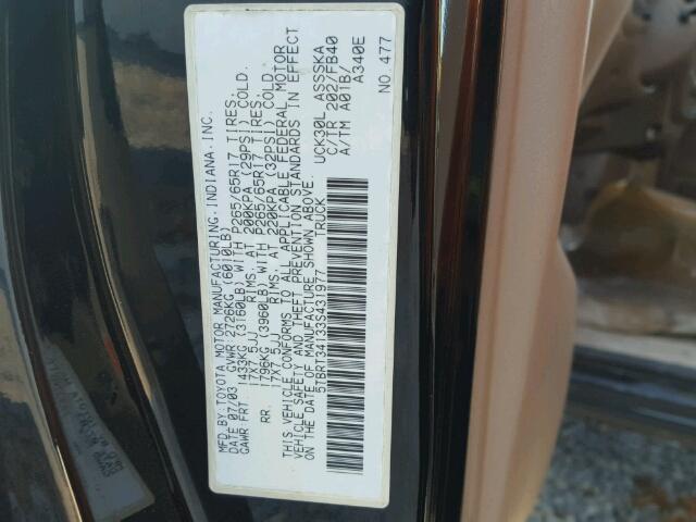 5TBRT34133S431977 - 2003 TOYOTA TUNDRA ACC BLACK photo 10