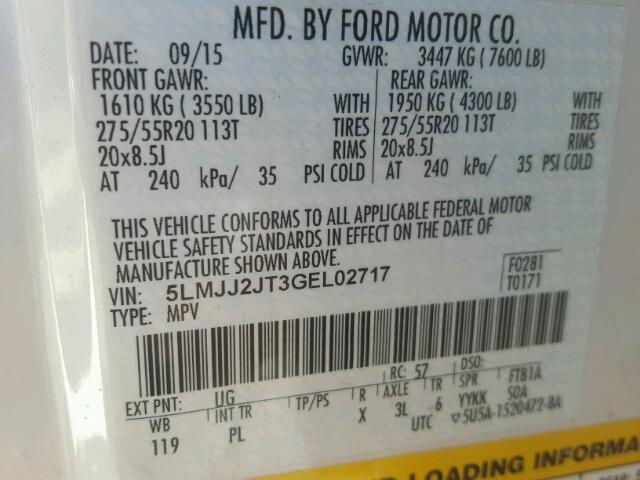 5LMJJ2JT3GEL02717 - 2016 LINCOLN NAVIGATOR WHITE photo 10