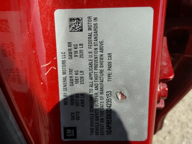 1G4PR5SK0D4235153 - 2013 BUICK VERANO CON RED photo 10