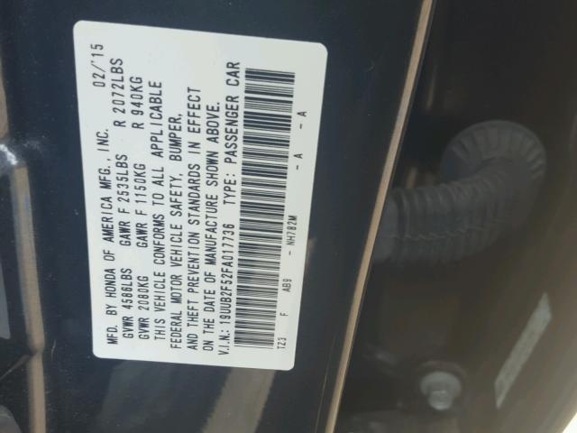 19UUB2F52FA017736 - 2015 ACURA TLX TECH ნაცრისფერი ფოტო 10