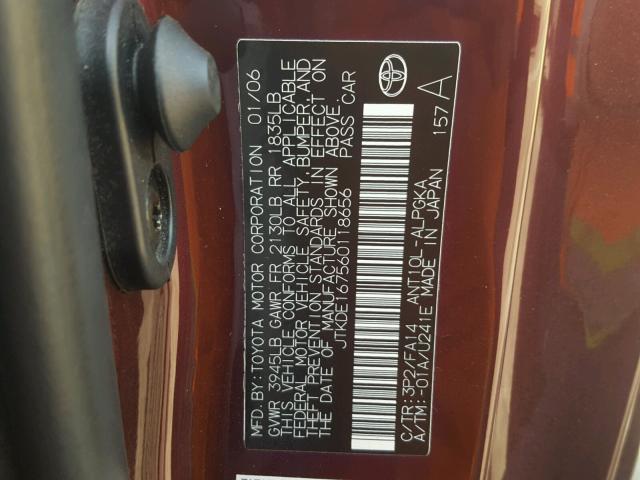 JTKDE167560118656 - 2006 TOYOTA SCION TC 栗色 照片 10