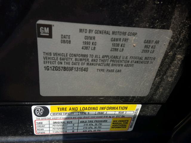 1G1ZG57B69F131640 - 2009 CHEVROLET MALIBU LS BLACK photo 10