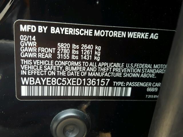WBAYE8C5XED136157 - 2014 BMW 750 LI BLACK photo 10