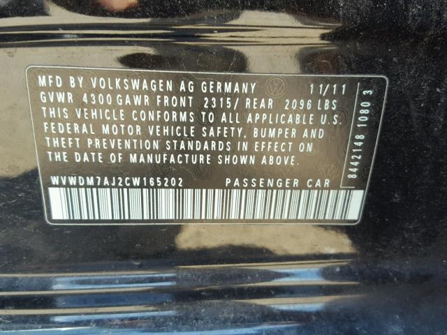 WVWDM7AJ2CW165202 - 2012 VOLKSWAGEN GOLF BLACK photo 10