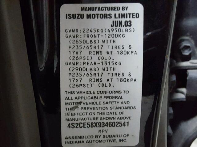 4S2CE58X934602541 - 2003 ISUZU AXIOM/AXIO BLACK photo 10