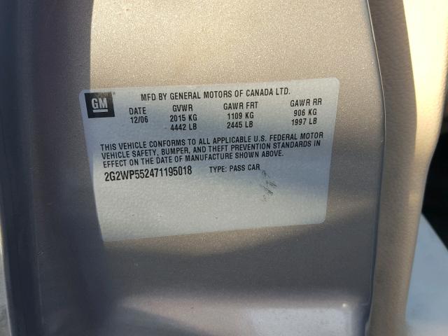 2G2WP552471195018 - 2007 PONTIAC GRAND PRIX GRAY photo 10