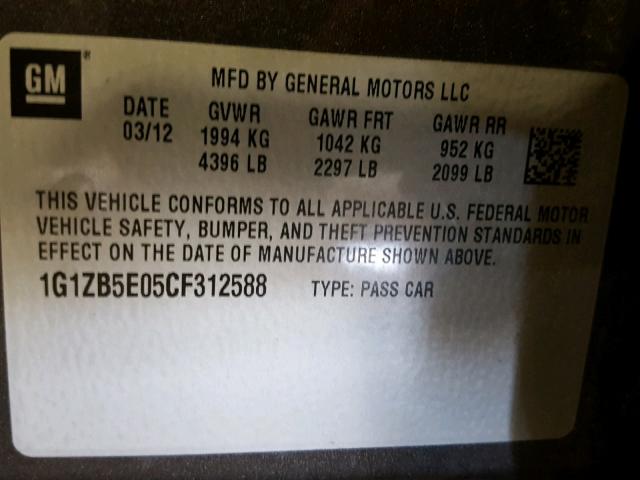 1G1ZB5E05CF312588 - 2012 CHEVROLET MALIBU LS CHARCOAL photo 10