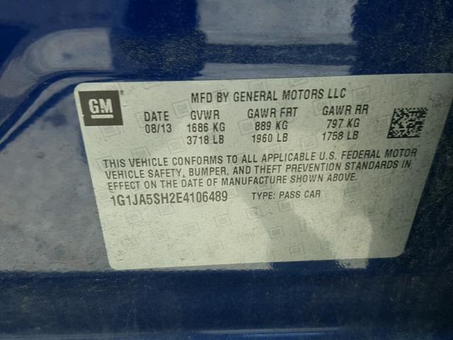 1G1JA5SH2E4106489 - 2014 CHEVROLET SONIC LS BLUE photo 10