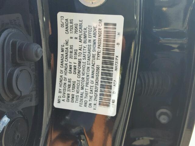 2HGFB2F5XDH552661 - 2013 HONDA CIVIC LX BLACK photo 10