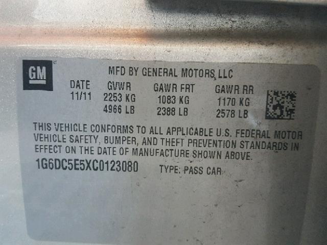 1G6DC5E5XC0123080 - 2012 CADILLAC CTS GRAY photo 10