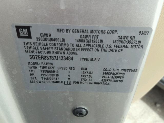 5GZER33787J133484 - 2007 SATURN OUTLOOK SP ვერცხლისფერი ფოტო 10