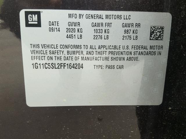 1G11C5SL2FF164204 - 2015 CHEVROLET MALIBU 1LT გრაფიტი ფოტო 10