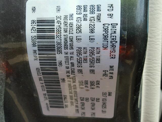 3C4FY58B32T383685 - 2002 CHRYSLER PT CRUISER CHARCOAL photo 10