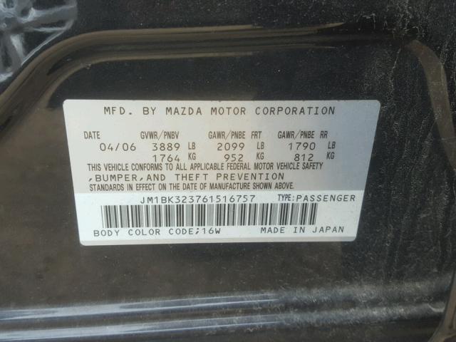 JM1BK323761516757 - 2006 MAZDA 3 S BLACK photo 10