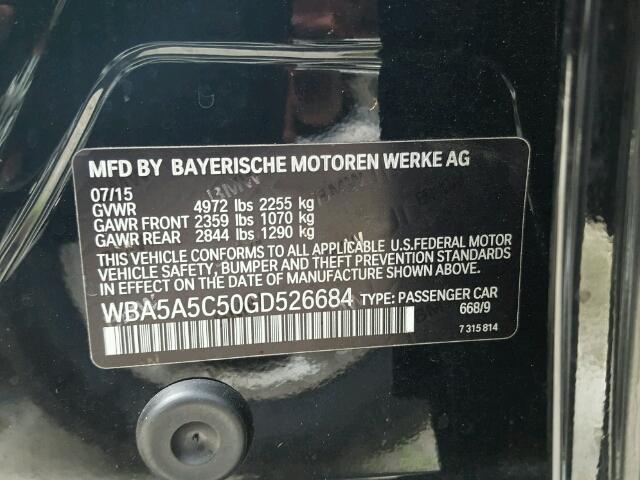 WBA5A5C50GD526684 - 2016 BMW 528 BLACK photo 10