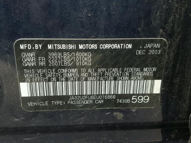 JA32U2FU6EU016866 - 2014 MITSUBISHI LANCER ES/ BLUE photo 10