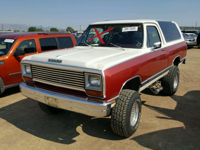 3B4GW12W6HM703709 - 1987 DODGE RAMCHARGER RED photo 2
