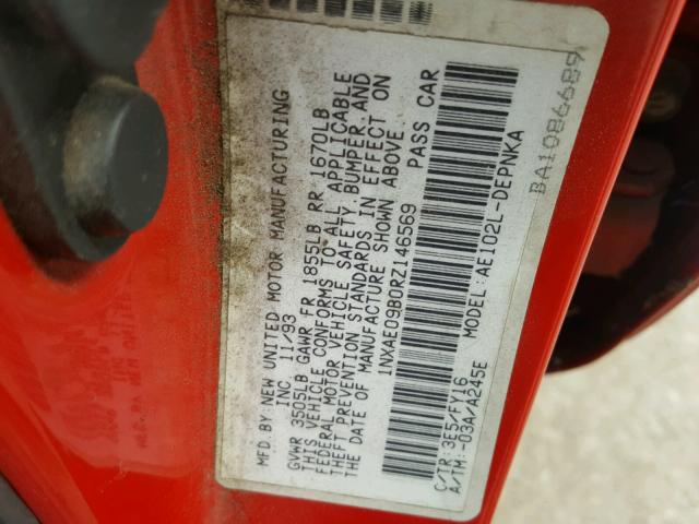 1NXAE09B0RZ146569 - 1994 TOYOTA COROLLA LE 红色 照片 10