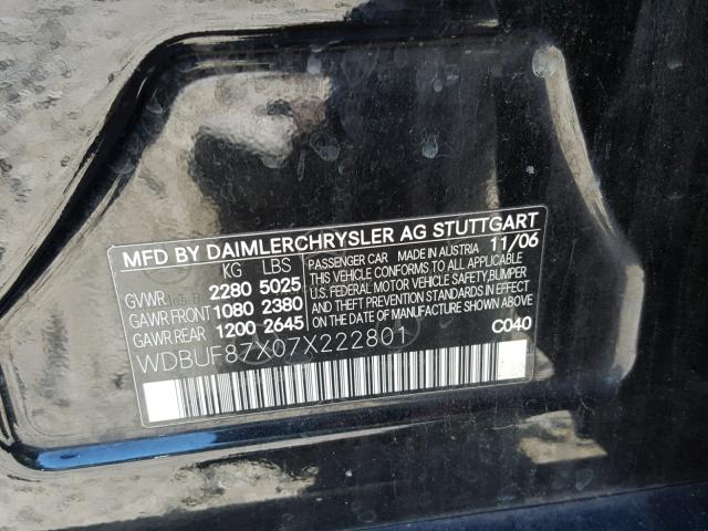 WDBUF87X07X222801 - 2007 MERCEDES-BENZ E 350 4MAT BLACK photo 10