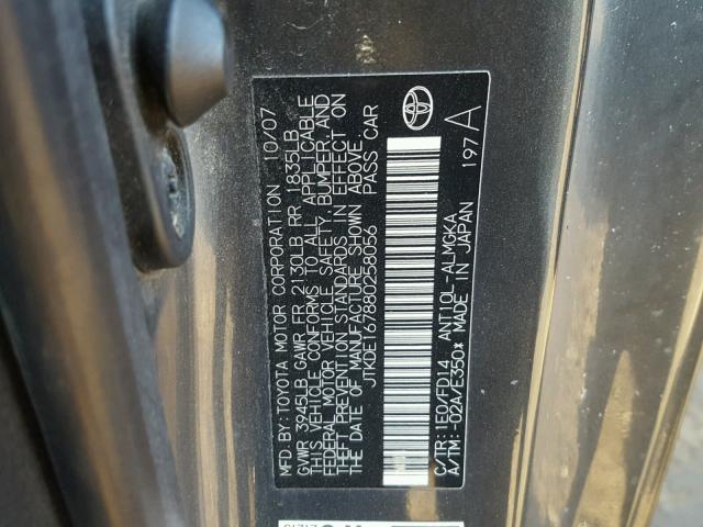 JTKDE167880258056 - 2008 TOYOTA SCION TC 灰色 照片 10