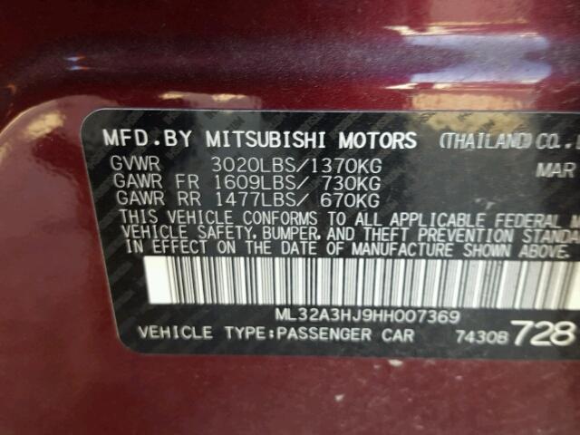 ML32A3HJ9HH007369 - 2017 MITSUBISHI MIRAGE PURPLE photo 10