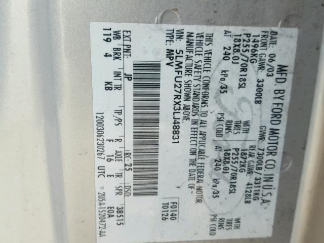 5LMFU27RX3LJ48831 - 2003 LINCOLN NAVIGATOR SILVER photo 10