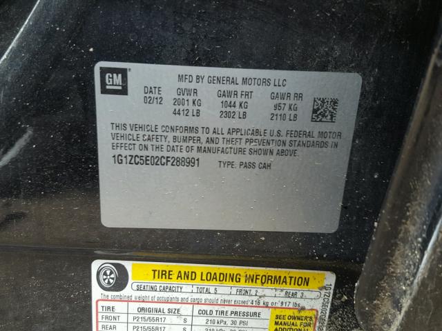 1G1ZC5E02CF288991 - 2012 CHEVROLET MALIBU 1LT შავი ფოტო 10