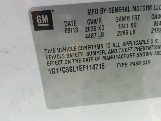 1G11C5SL1EF114716 - 2014 CHEVROLET MALIBU 1LT WHITE photo 10