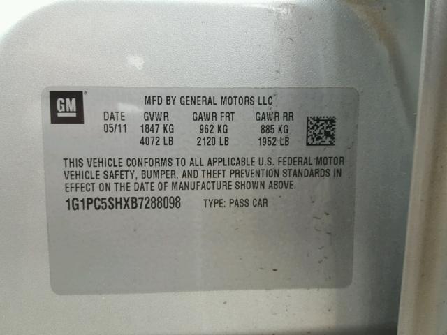 1G1PC5SHXB7288098 - 2011 CHEVROLET CRUZE SILVER photo 10