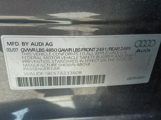 WAUDF78E57A233608 - 2007 AUDI A4 2.0T QU GRAY photo 10