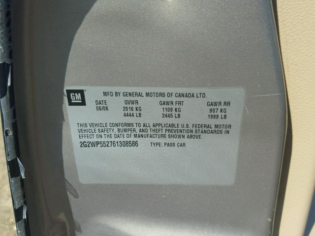 2G2WP552761308586 - 2006 PONTIAC GRAND PRIX TAN photo 10