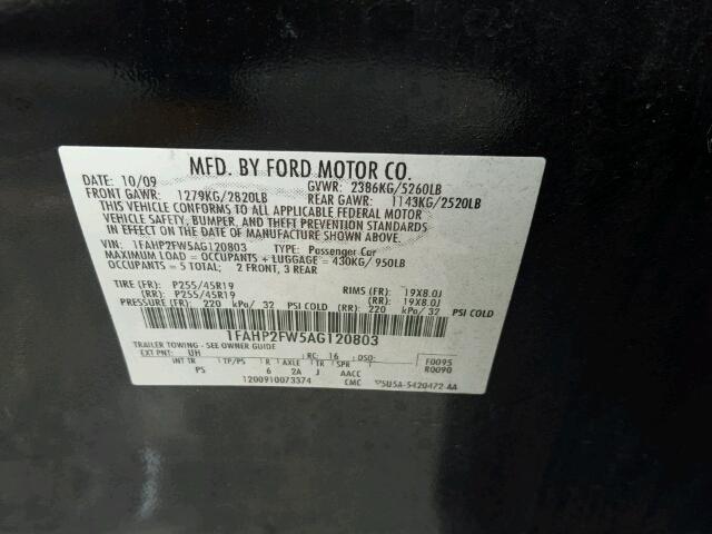 1FAHP2FW5AG120803 - 2010 FORD TAURUS LIM BLACK photo 10