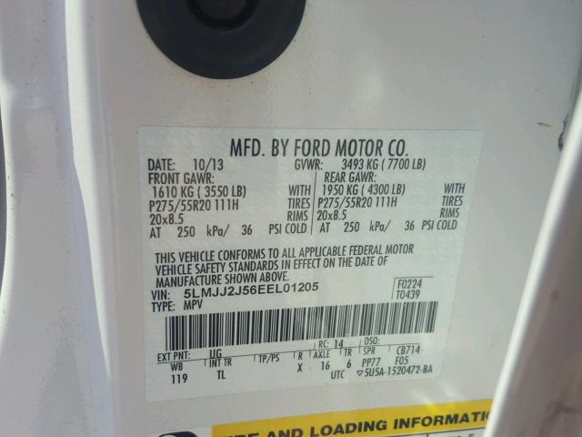 5LMJJ2J56EEL01205 - 2014 LINCOLN NAVIGATOR 白色 照片 10