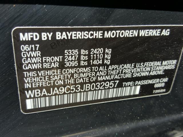 WBAJA9C53JB032957 - 2018 BMW 530E BLACK photo 10