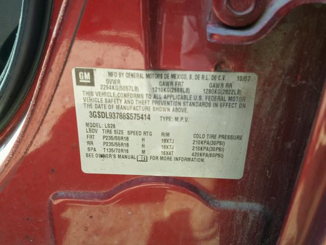 3GSDL93788S575414 - 2008 SATURN VUE REDLIN RED photo 10