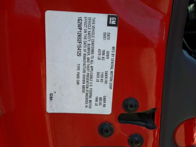 1G2WP12K82F154129 - 2002 PONTIAC GRAND PRIX RED photo 10