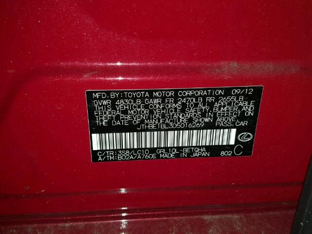 JTHBE1BL3D5016269 - 2013 LEXUS GS 350 RED photo 10