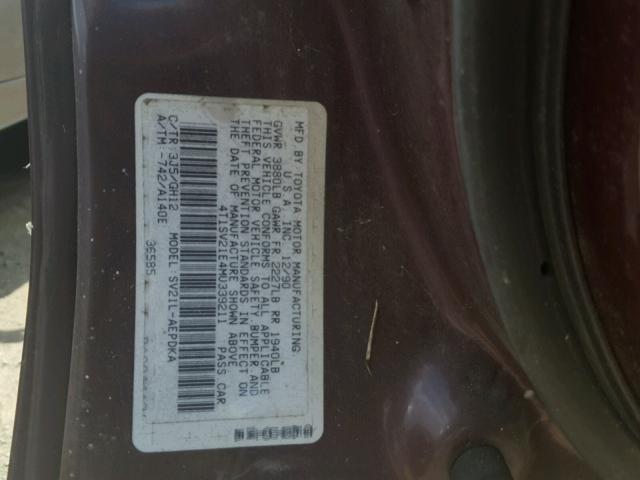 4T1SV21E4MU339211 - 1991 TOYOTA CAMRY DLX 棕色 照片 10