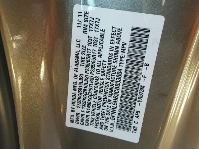 5FNRL5H63CB033004 - 2012 HONDA ODYSSEY EX 金色 照片 10