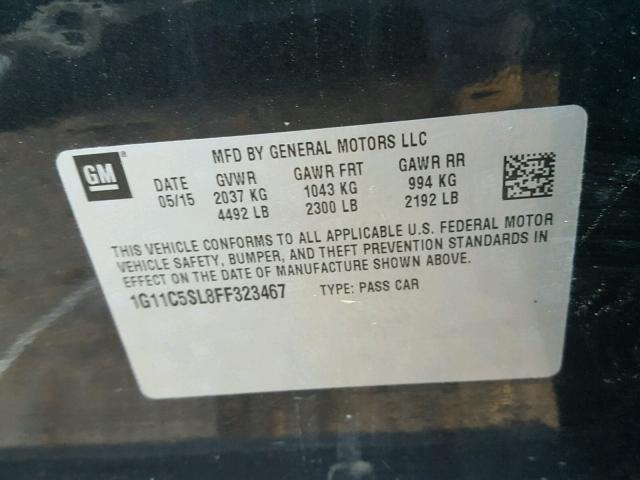 1G11C5SL8FF323467 - 2015 CHEVROLET MALIBU 1LT BLACK photo 10