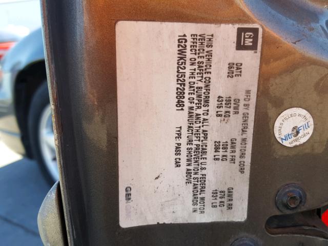 1G2WK52J52F288481 - 2002 PONTIAC GRAND PRIX GRAY photo 10