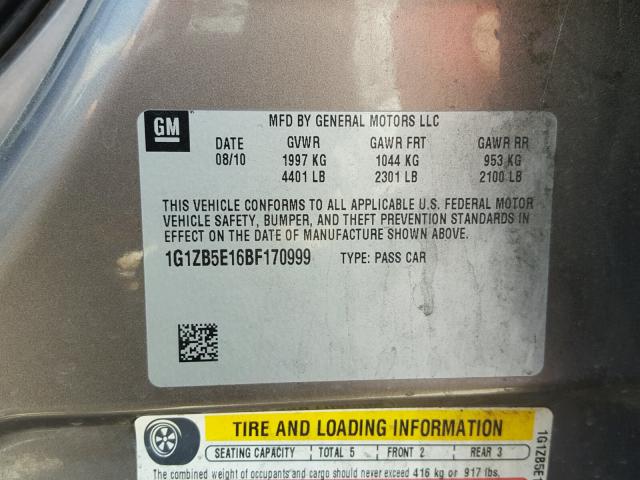 1G1ZB5E16BF170999 - 2011 CHEVROLET MALIBU LS TAN photo 10