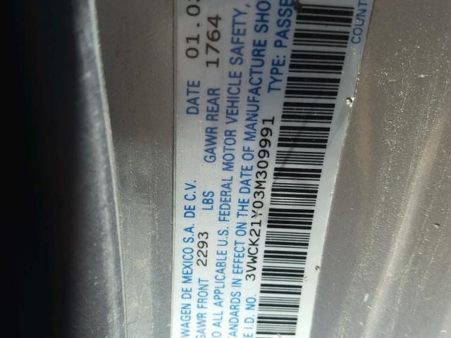 3VWCK21Y03M309991 - 2003 VOLKSWAGEN NEW BEETLE 银色 照片 10