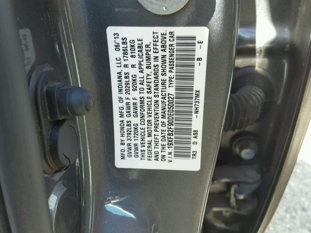 19XFB2F90DE050027 - 2013 HONDA CIVIC EXL 灰色 照片 10