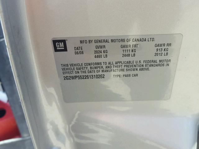 2G2WP552261310262 - 2006 PONTIAC GRAND PRIX SILVER photo 10