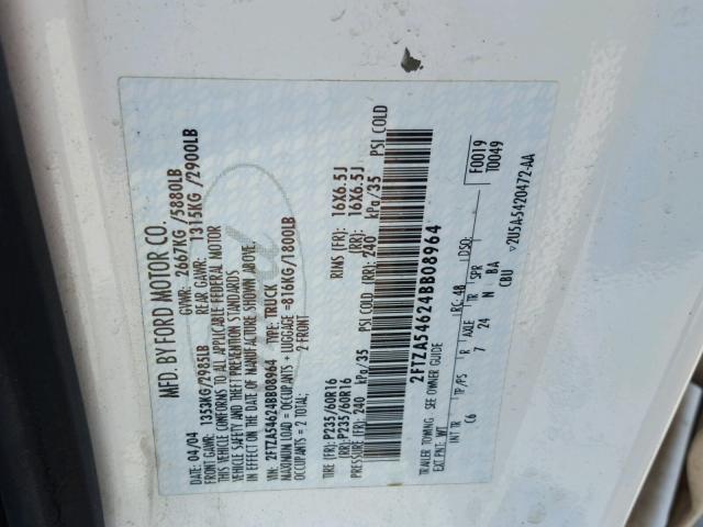 2FTZA54624BB08964 - 2004 FORD FREESTAR WHITE photo 10